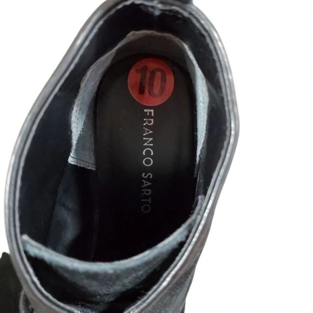 FRANCO Sarto Annabelle black‎ suede lace up Wedge Comfy Botties boots size 10